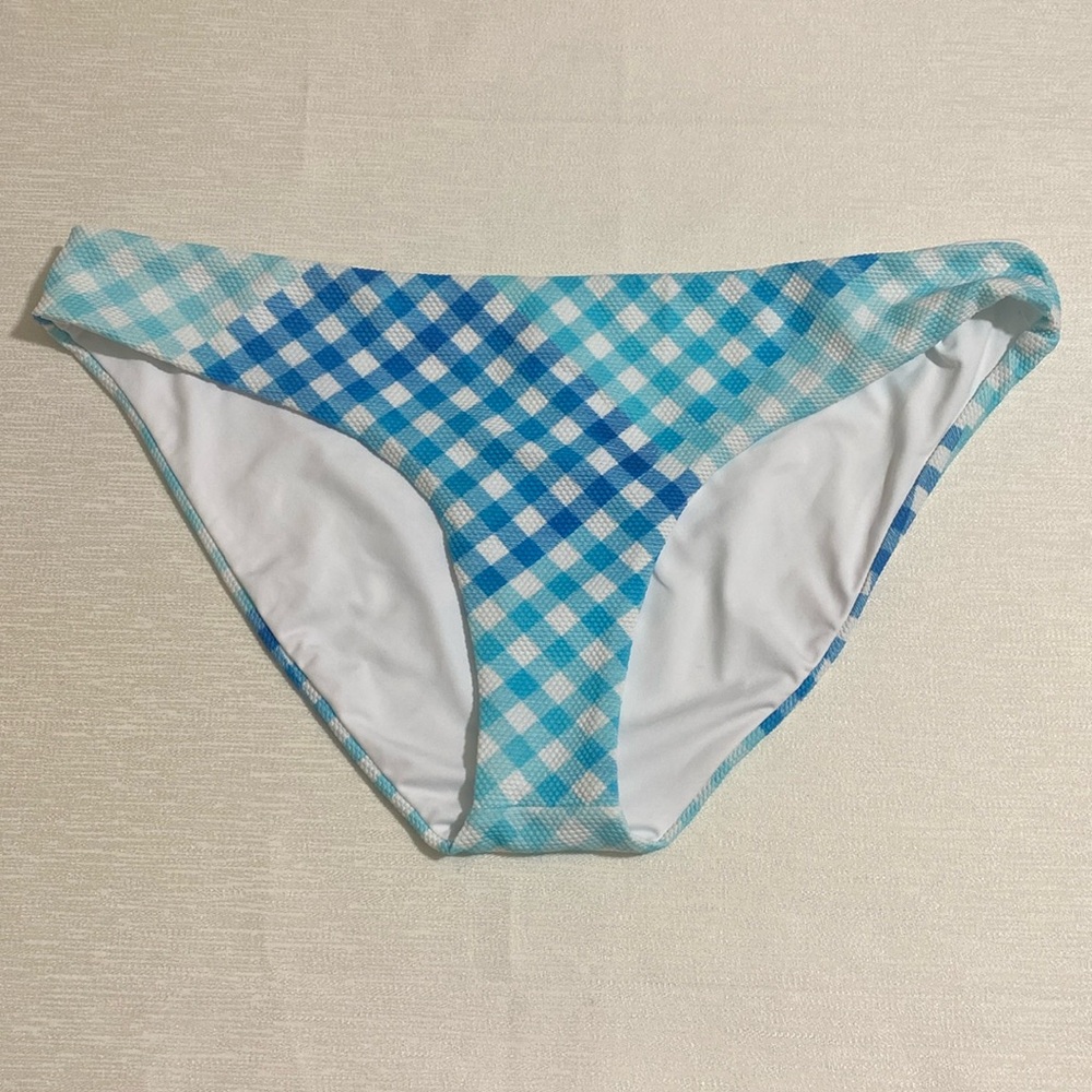 L*SPACE SANDY BOTTOM FULL Cut Bikini Bottom w Picnic Plaid Checkers Women's Sz L